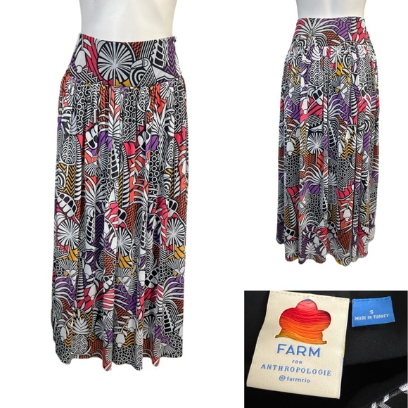 Anthropologie Farm Rio maxi skirt sz S Vibrant Patterned A-Line floral casual - Picture 1 of 8